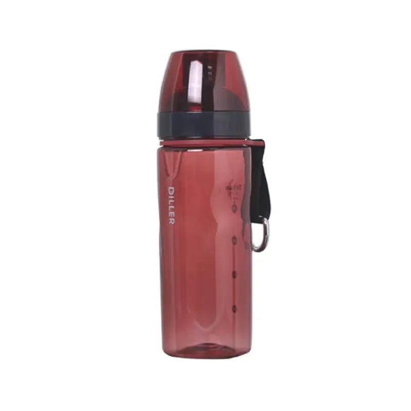 Chinese style sports water bottle with removable tea infuser compartment in blue, red, black or grey.