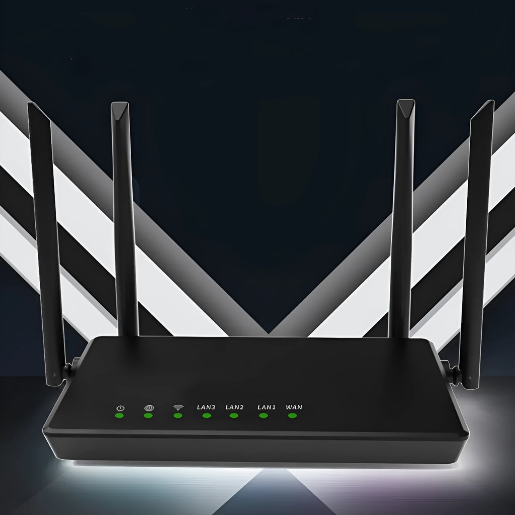 300 metre range wireless router with five ethernet ports in black or white metal casing