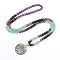 Yoga lotus pendant necklace with stone beads and matching bracelet set