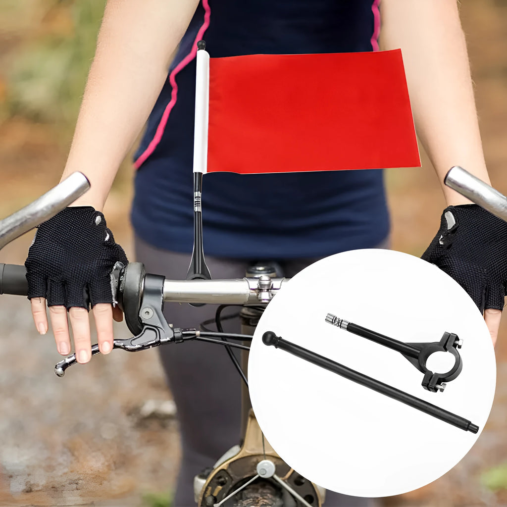 Car cycling handlebar flag pole with square polyester fabric flag for waving displays