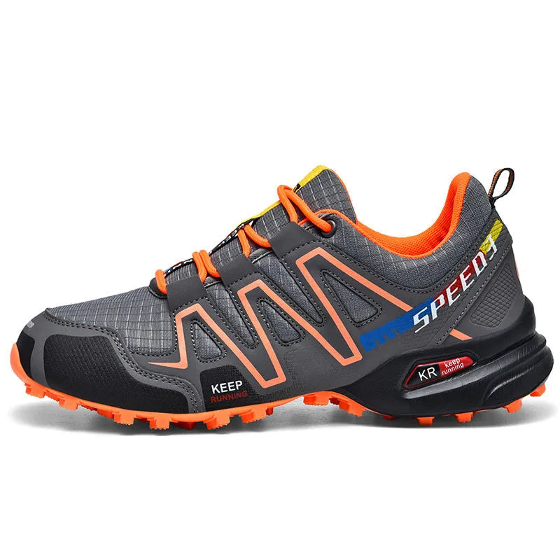 Men's grey orange plus size casual shoes with synthetic leather upper and low rubber sole