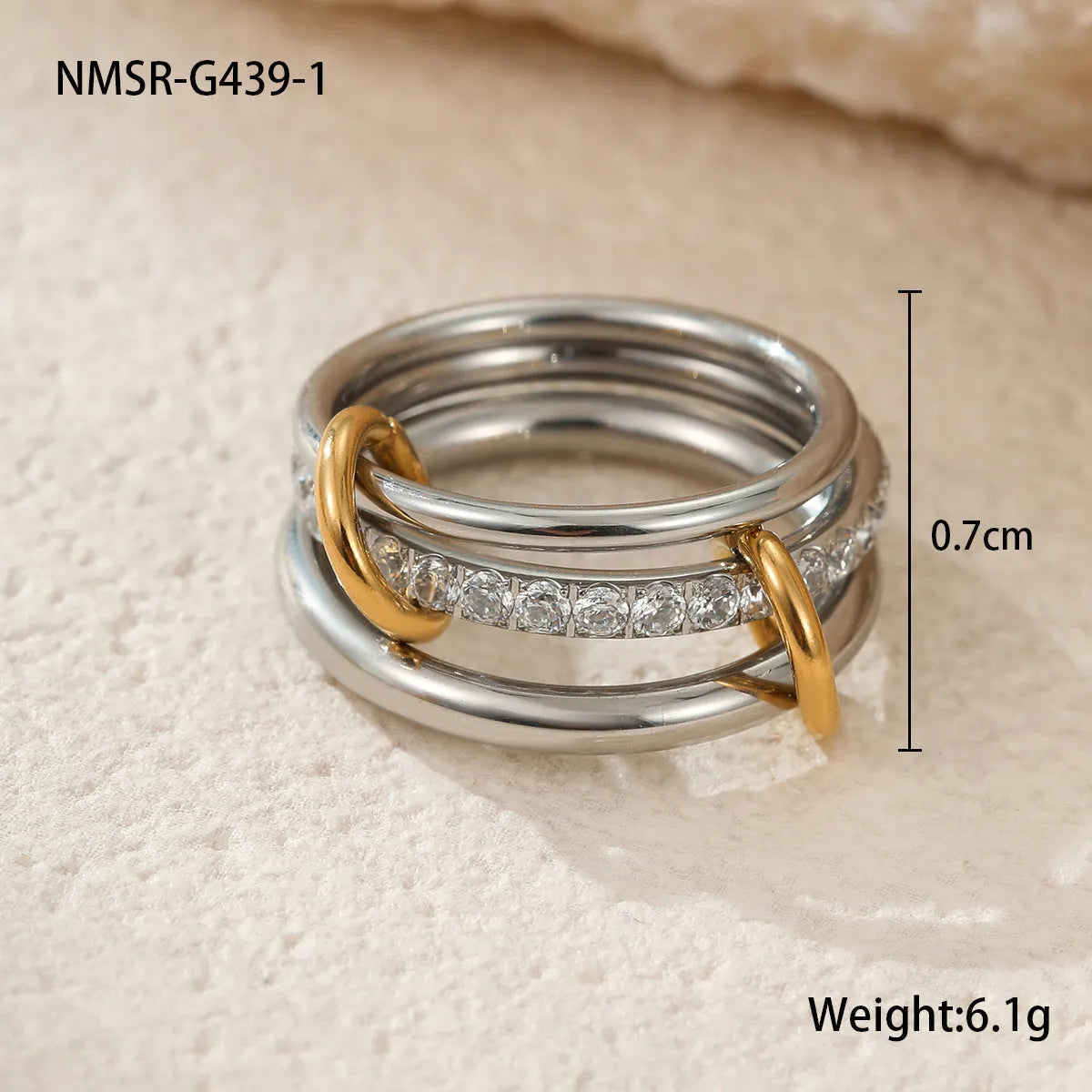Stacked colour matching stainless steel ring set with 18K gold plating in free size
