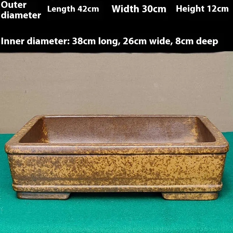 Straight shallow rectangular Yixing purple sand flowerpot for indoor plant display