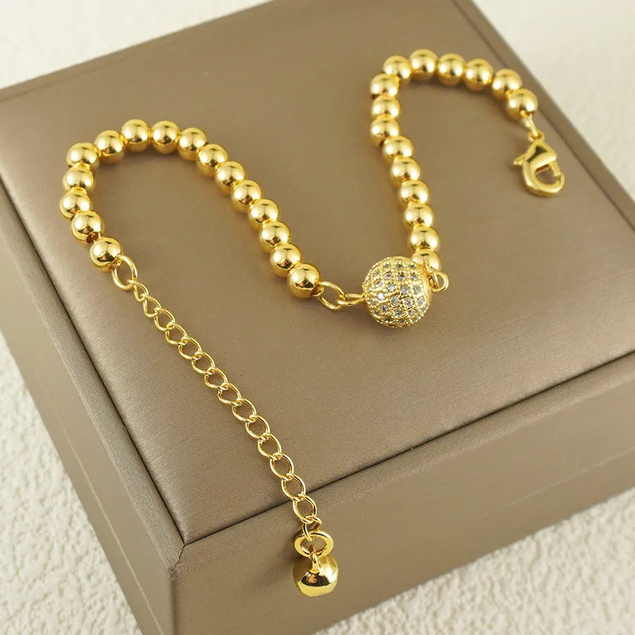 Copper bracelet with zircon heart charm in Arabic style design for women