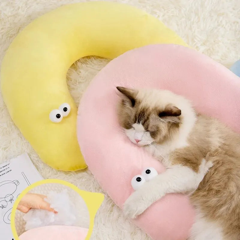 Cute cat eye pillow pet neck support in green, pink, yellow, small and large sizes