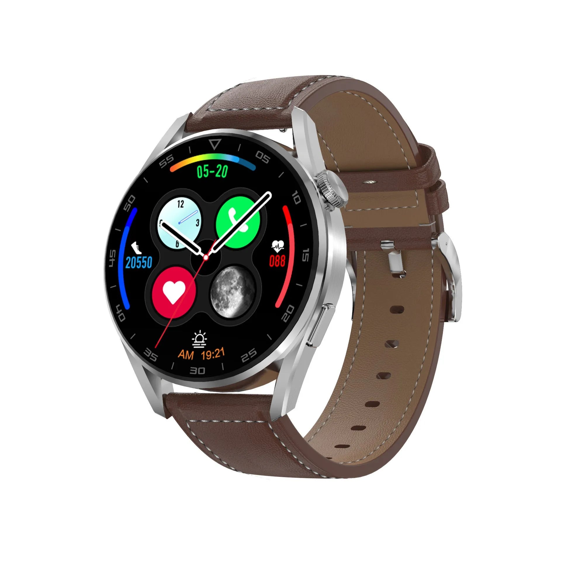 Bluetooth smart watch with metal band and 1.3-inch screen in black or silver colour options