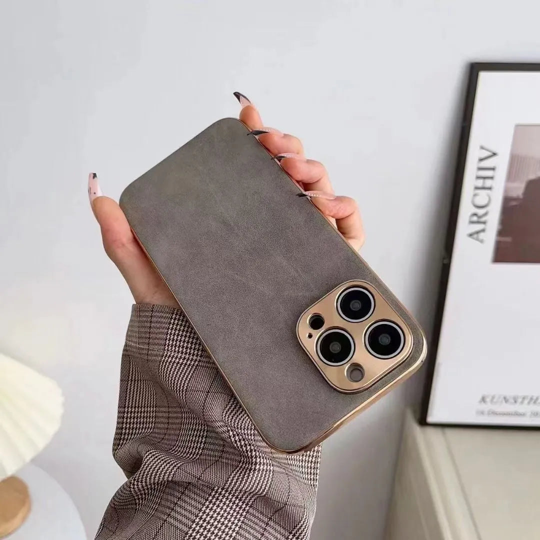 Leather texture TPU phone case for iPhone in black, blue, grey, or grey-green colour options