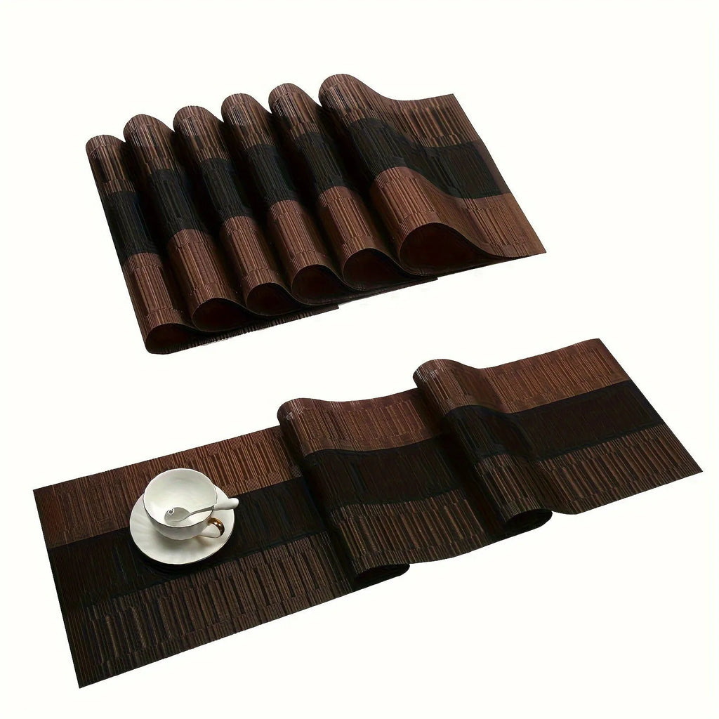PVC non-slip placemat in modern minimalist style showing gradient bamboo and metallic colour options