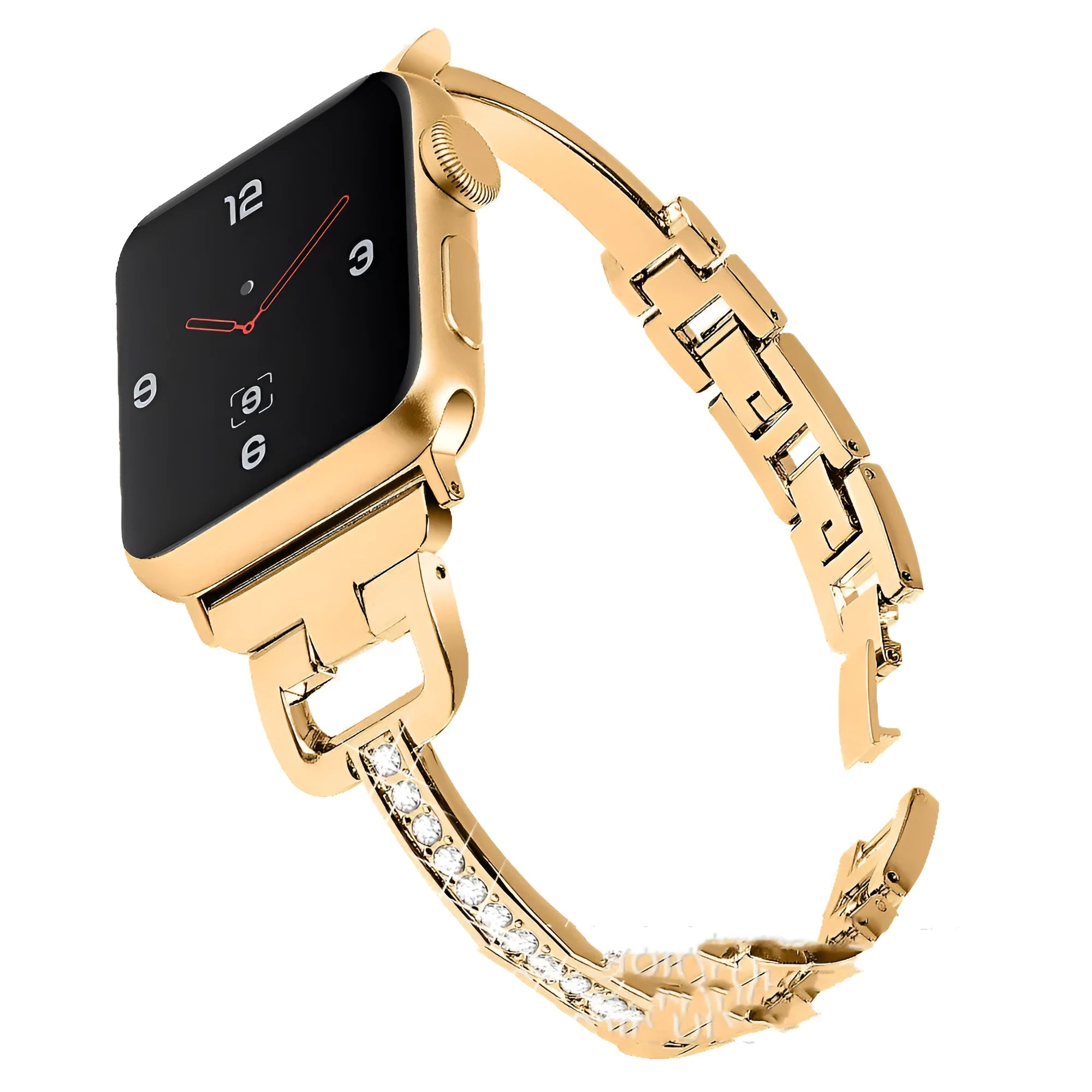 D-shaped metal smart watch strap with diamond accents for Apple Watch