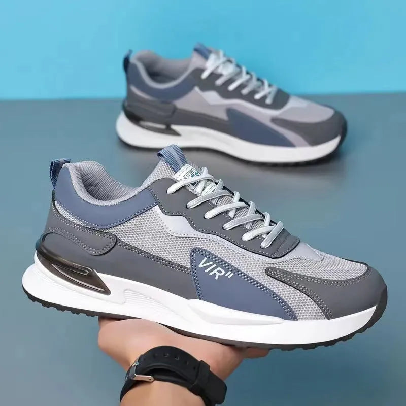 Men's colour block mesh sports shoes with lace-up design and injection moulded sole