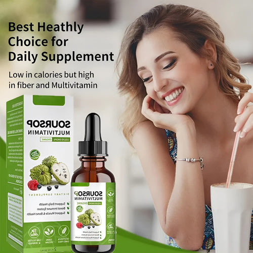 A 60ml bottle of Annona prickly fruit and lychee flavour edible care drops for adults.