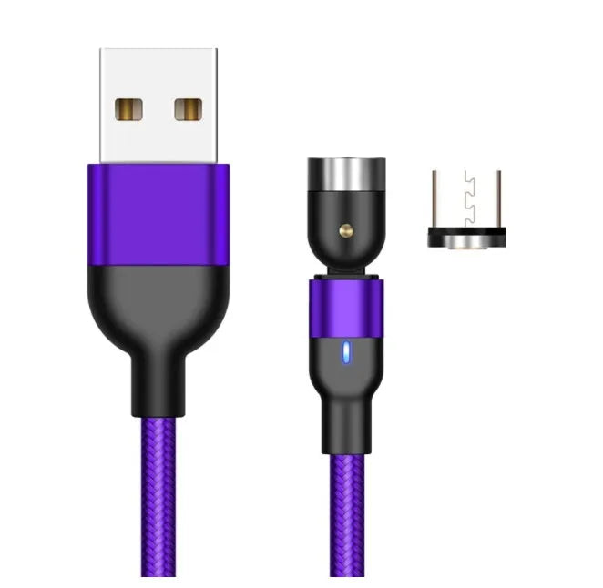 Essager black magnetic USB cable with rotating head and blue LED light, shown connecting to a phone.