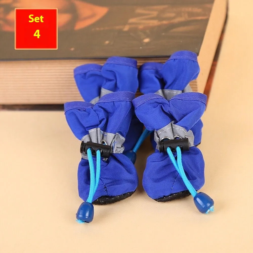 Dog shoes with soft soles in multiple colours including rose red, black, blue and monkey print designs