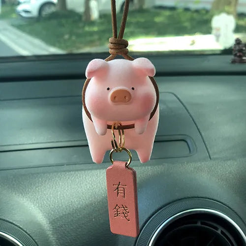 Cute cartoon pig resin figurine designed as a car dashboard decoration accessory.