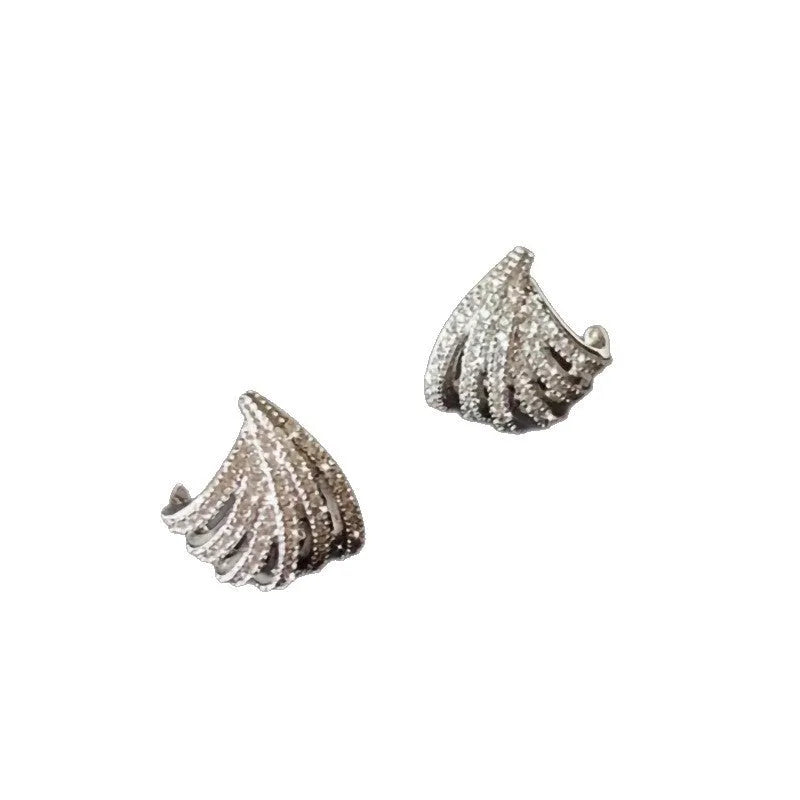 Women's geometric line design earrings with zircon stones in electroplated platinum colour
