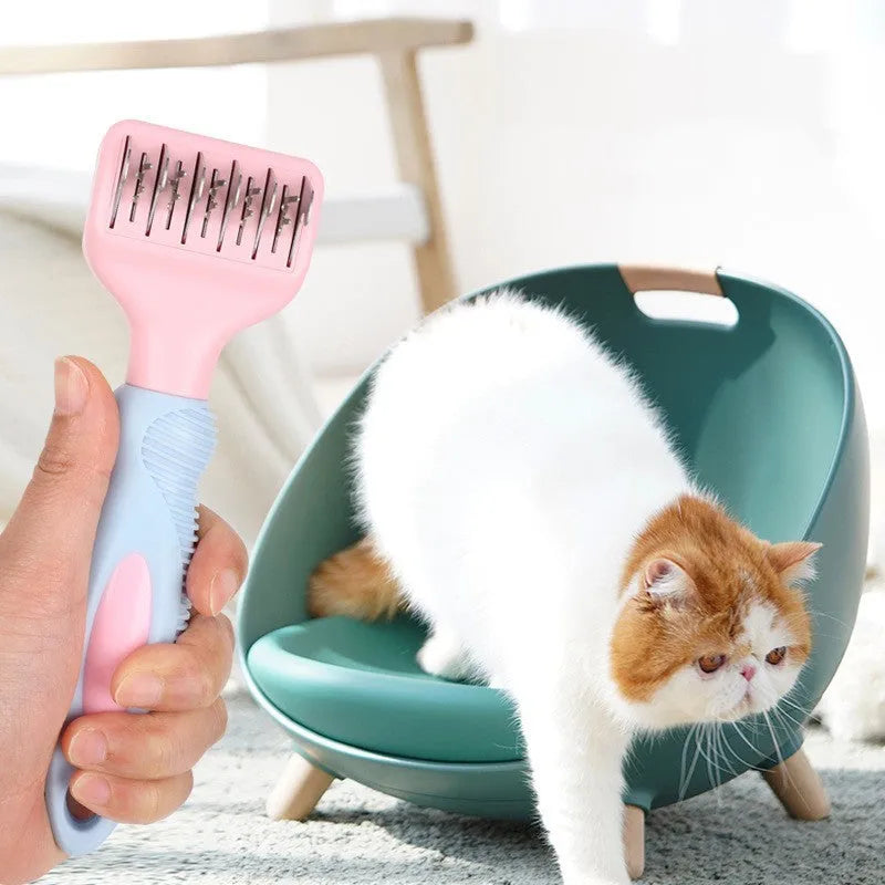 Stainless steel pet grooming comb with massage function in pink or purple colour