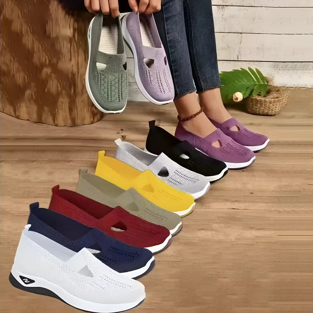 Women's casual mesh T-strap shoes with soft PVC sole in multiple colour options