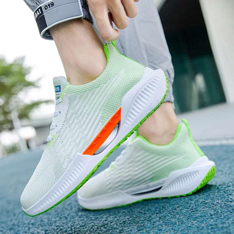 Men's blue casual sports mesh shoes with cloth upper and rounded toe design