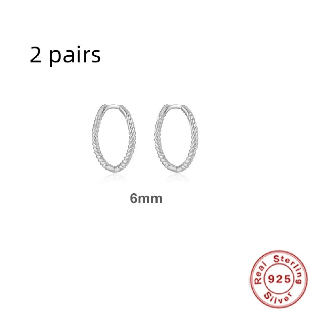 Sterling silver twisted string round ring earrings in gold or platinum colour with geometric hipster design