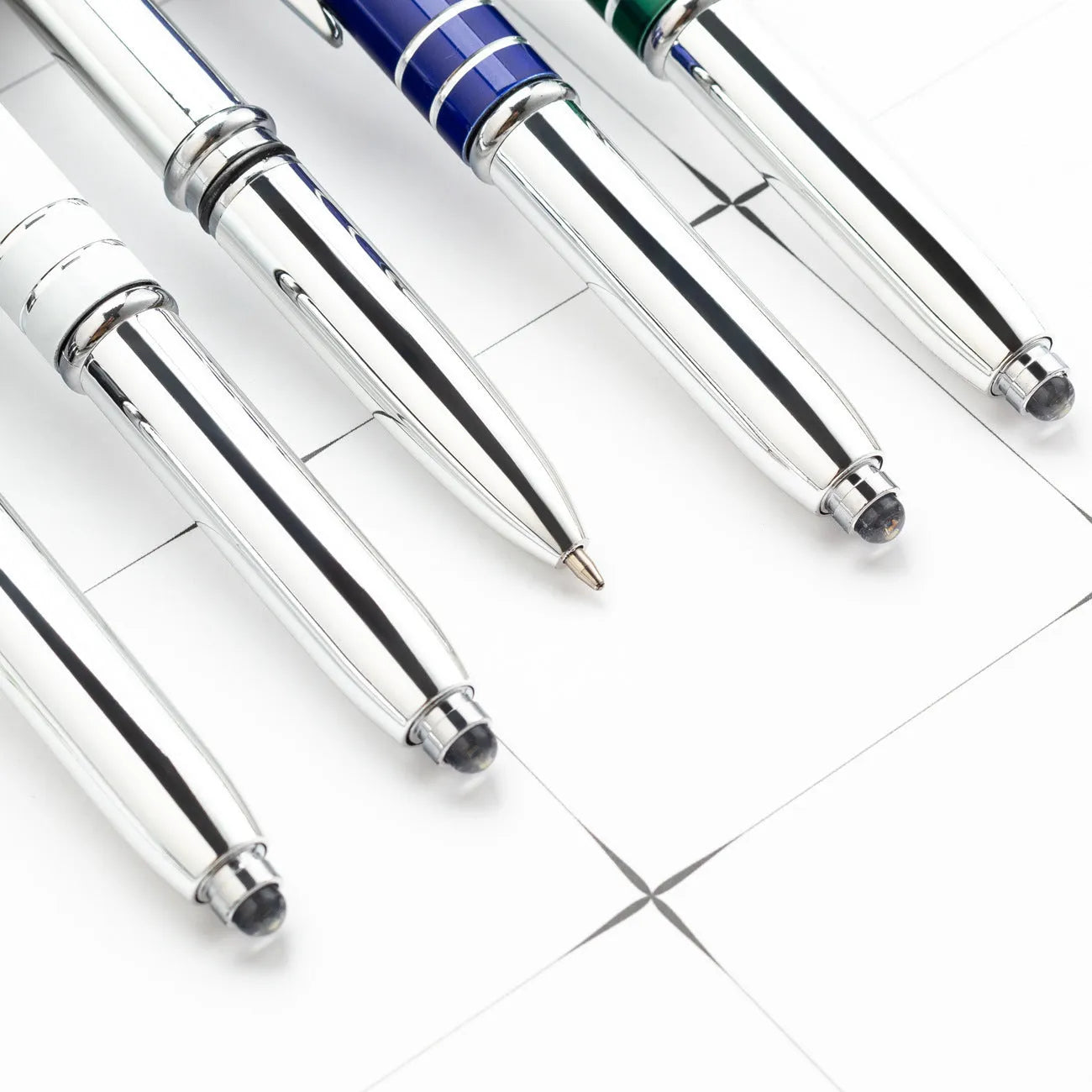 Metal multifunctional stylus pen with ballpoint and LED light in five colour options