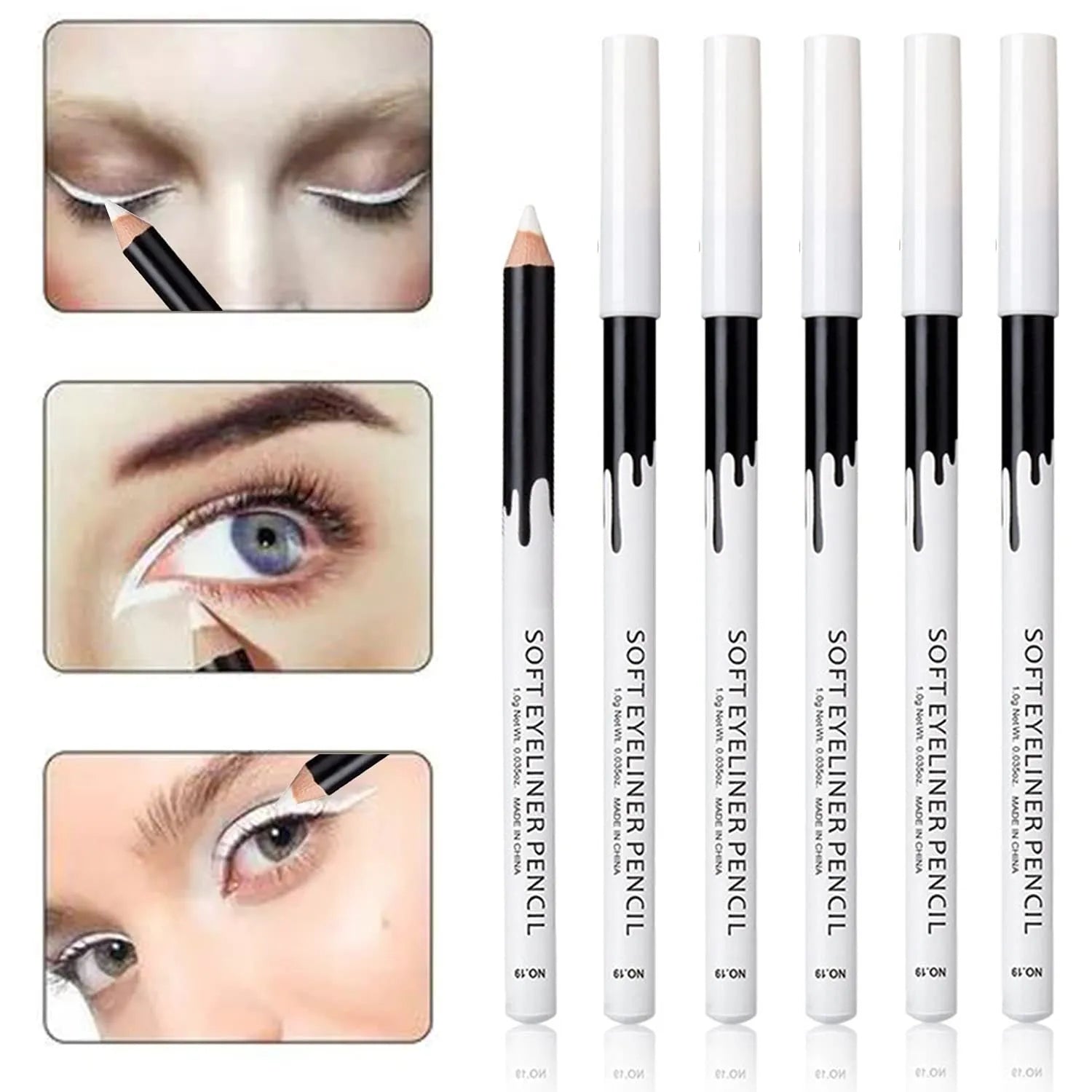 12 piece white and black waterproof eyeliner pencil set with sharpener for versatile makeup application