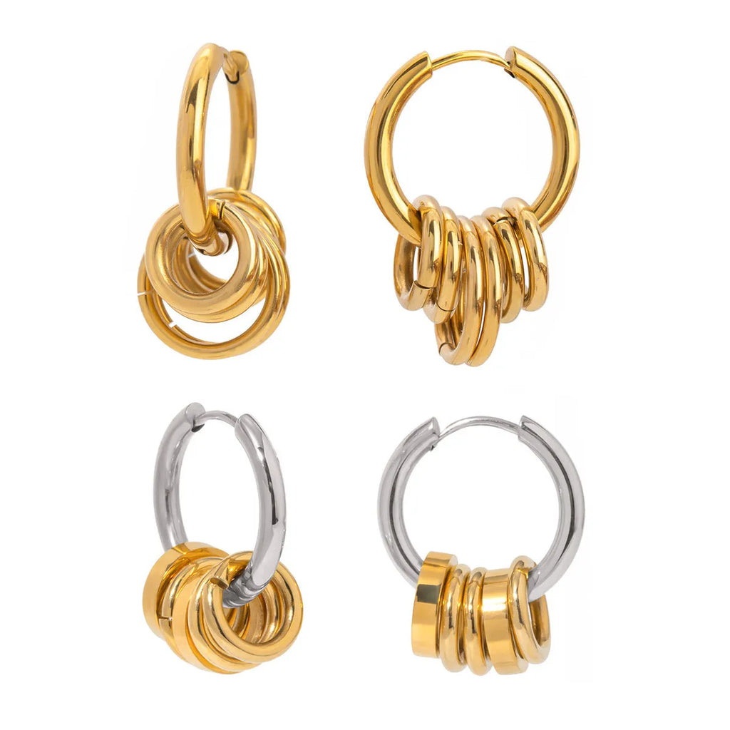 A pair of stainless steel electroplated earrings with a colour matching finish in a simple ins style.