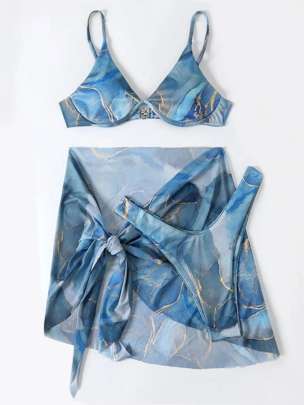 Marble printed women's 3 piece bikini swimwear set in six colour options