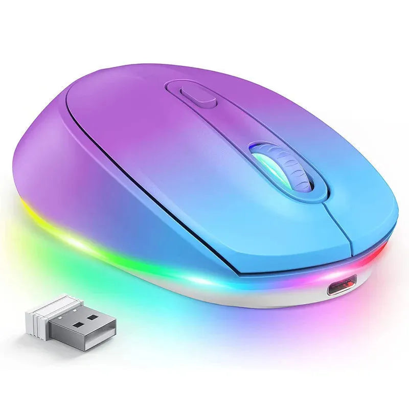 24g wireless rechargeable mouse in black with USB cable on a desk