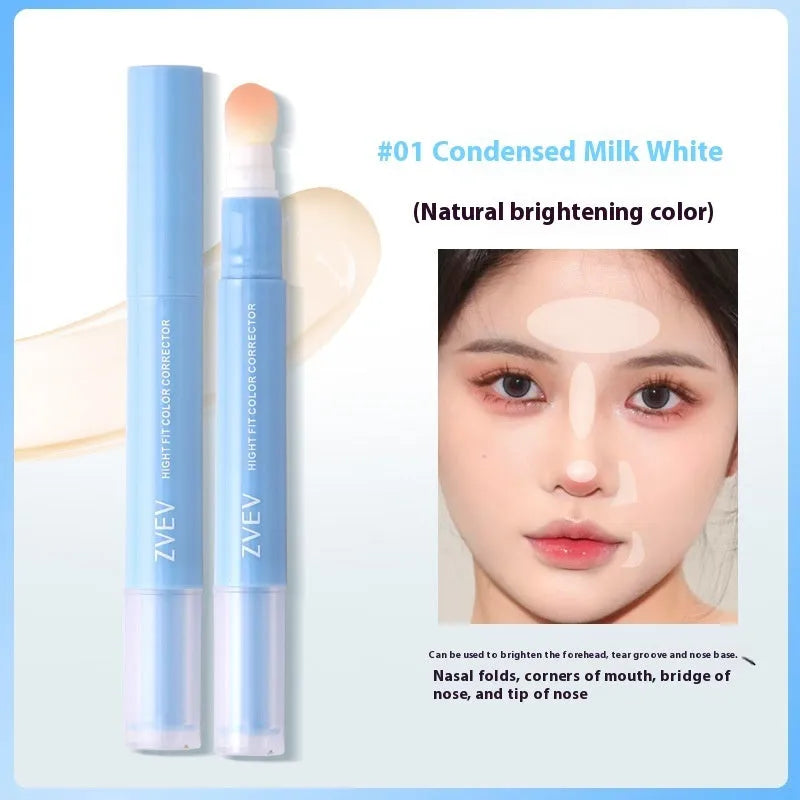 Concealer cream with sponge brush head applicator in 1.5g size showing three colour shades