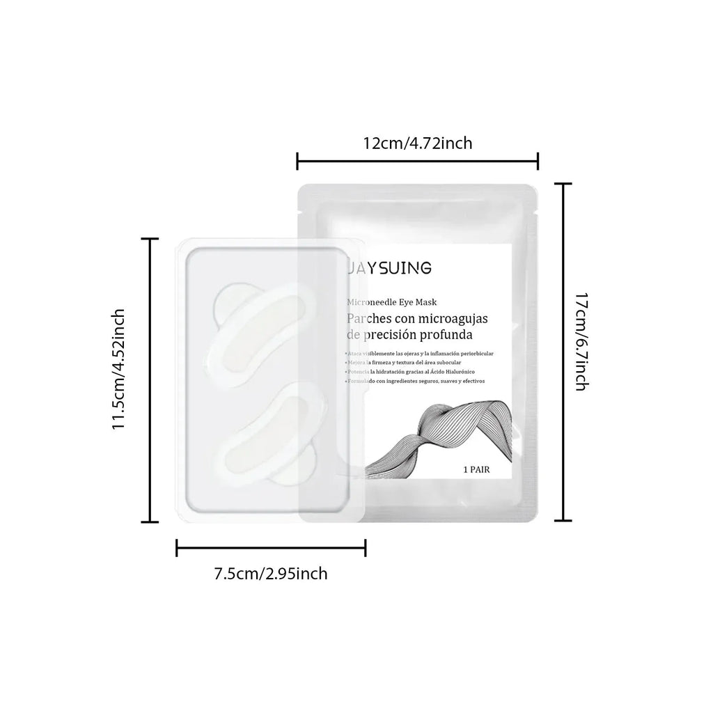 Single pair of microneedle eye patches for under-eye treatment with hyaluronic acid and retinoic acid.
