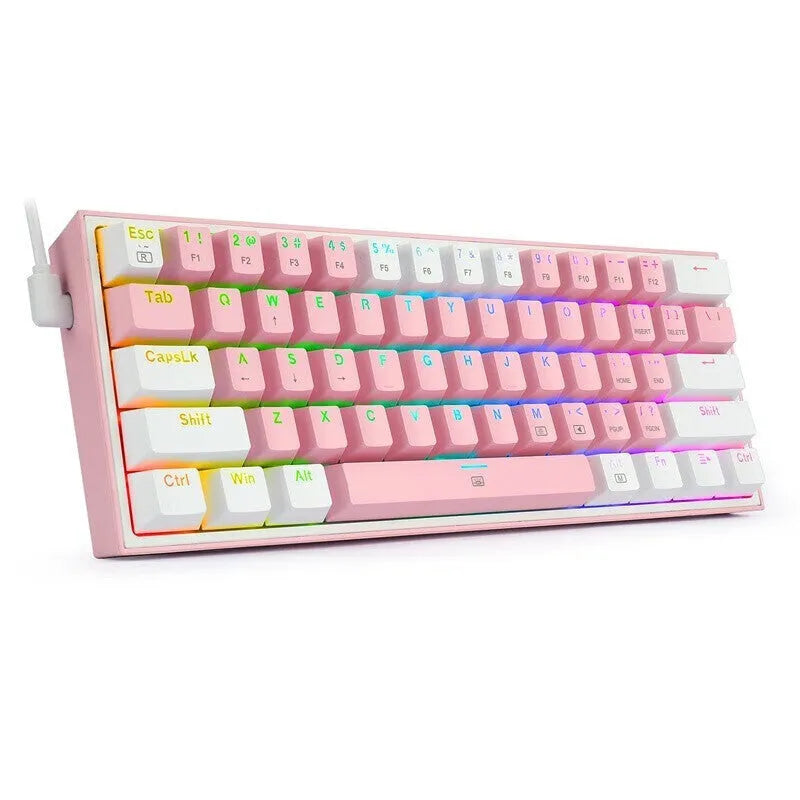 White pink RGB mechanical keyboard with multimedia keys and dual keycap design