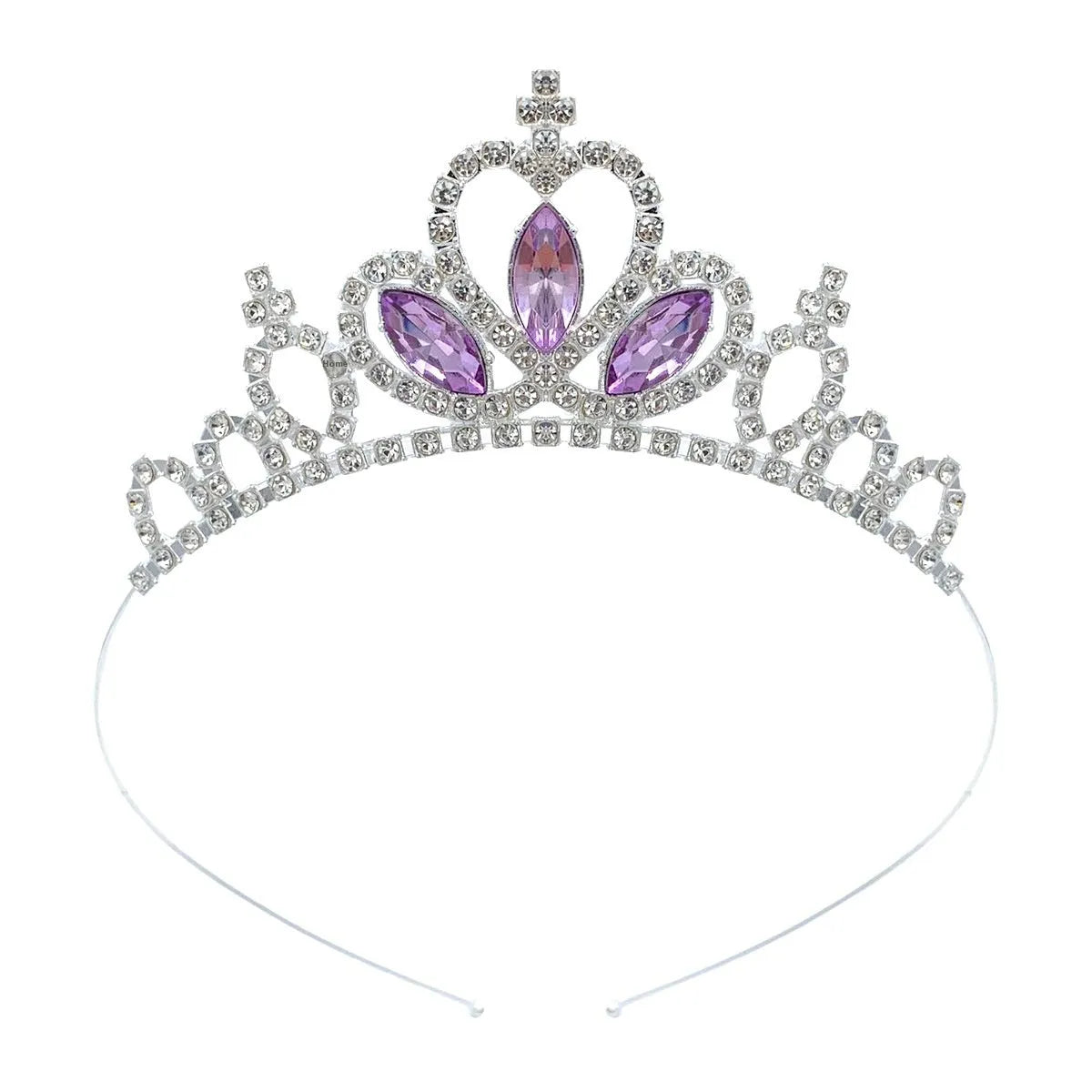 Gold electroplated alloy princess crown headdress with diamond-like decorations for birthday parties