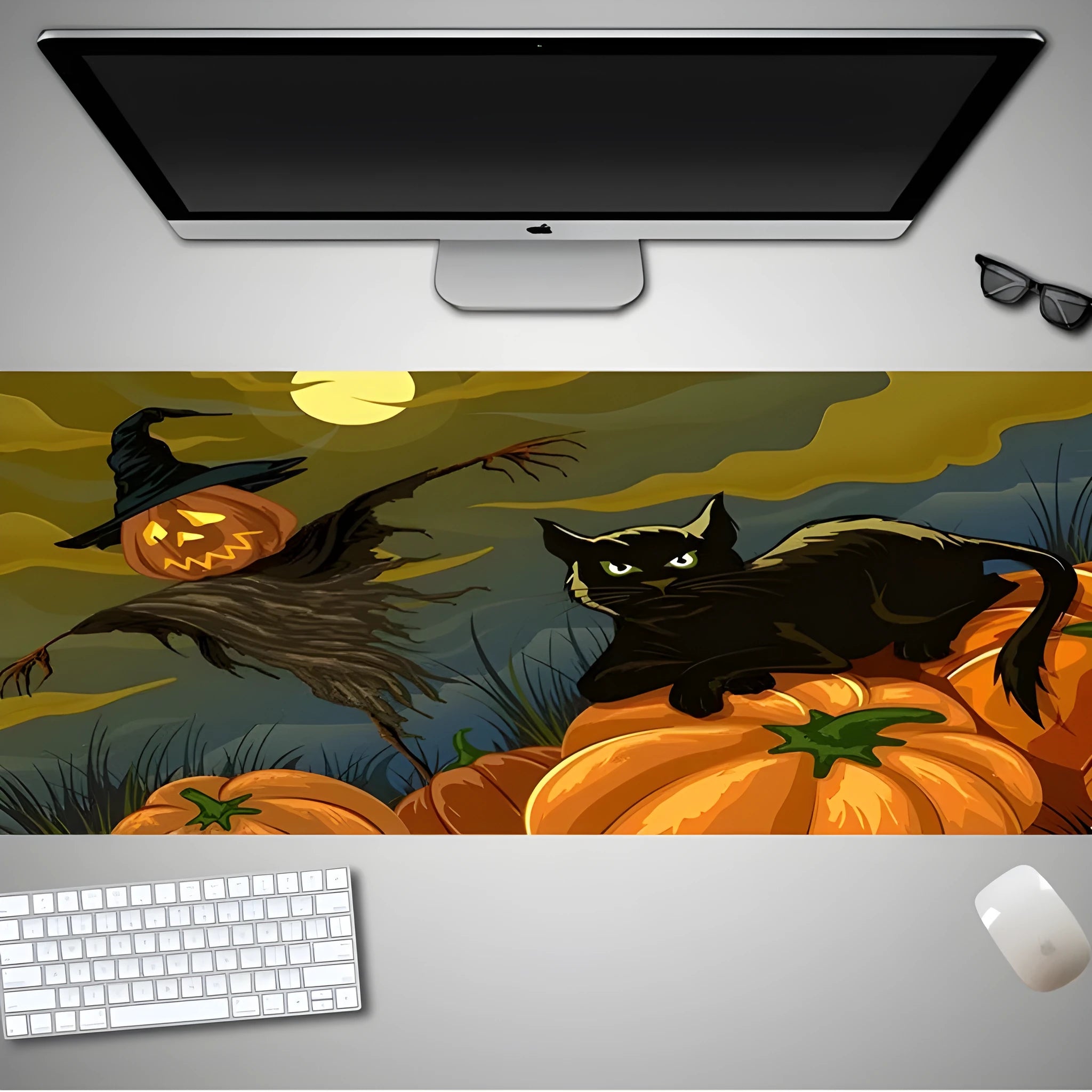 Oversized Halloween-themed gaming mouse pad with non-slip rubber base