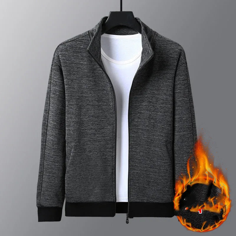 Men's black casual jacket with a stand-up collar and front zip in an athletic fit