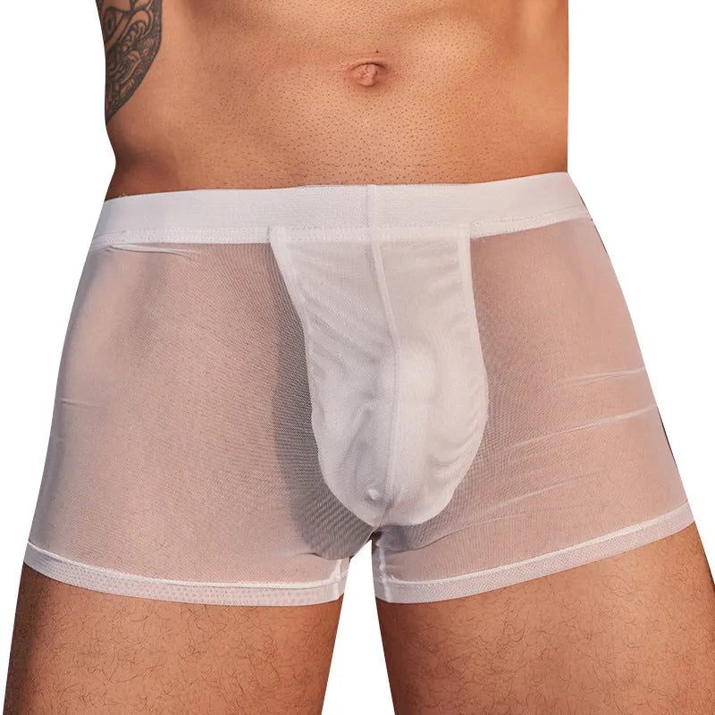 Men's black and white nylon boxer briefs with ultra-thin breathable fabric