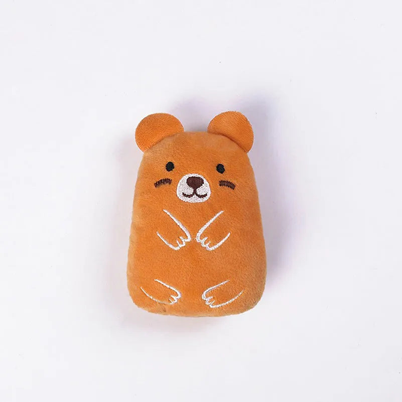Plush catnip toy for teeth grinding measuring 11x8x4.5cm in various colours