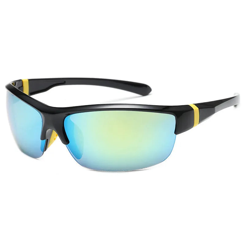 Men's semi-frameless windproof sports sunglasses for cycling in Bright Black Blue Mercury colour
