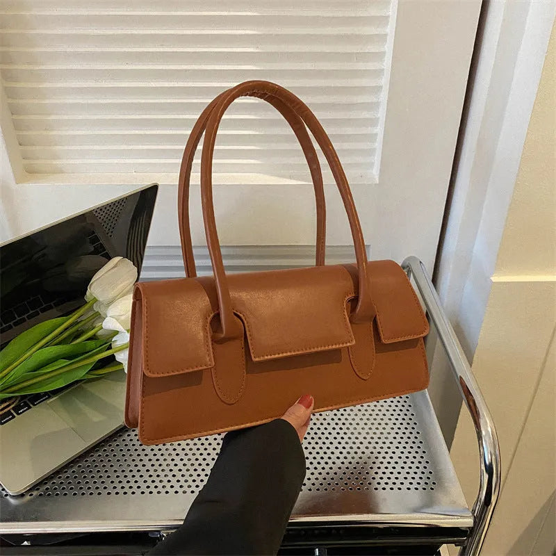 Women's small square PU shoulder bag with single strap in horizontal rectangular shape