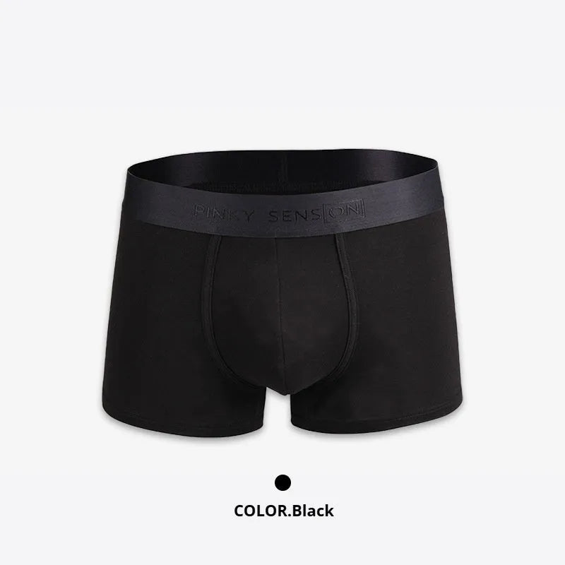 Men's solid colour cotton boxers in black, white, silver grey, and light green