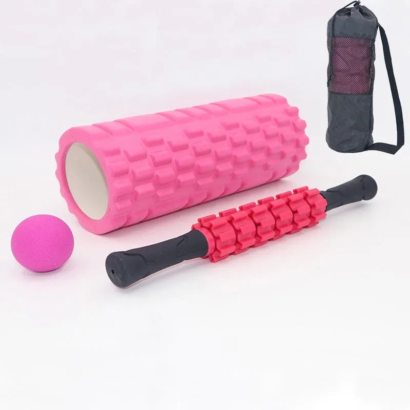 Black fitness foam roller measuring 33cm with EVA and PVC construction for muscle massage