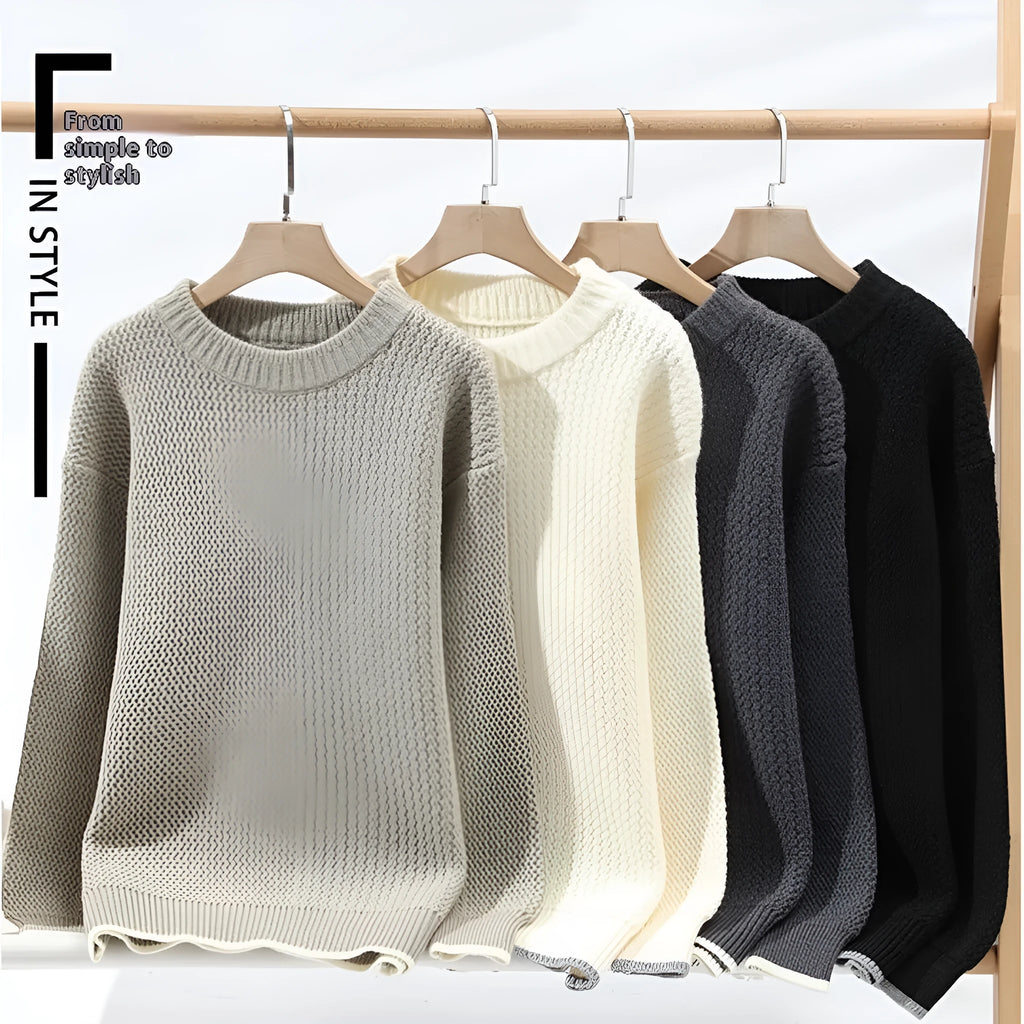 Men's loose fit round neck casual sweater in chemical fibre blend fabric available in multiple colours
