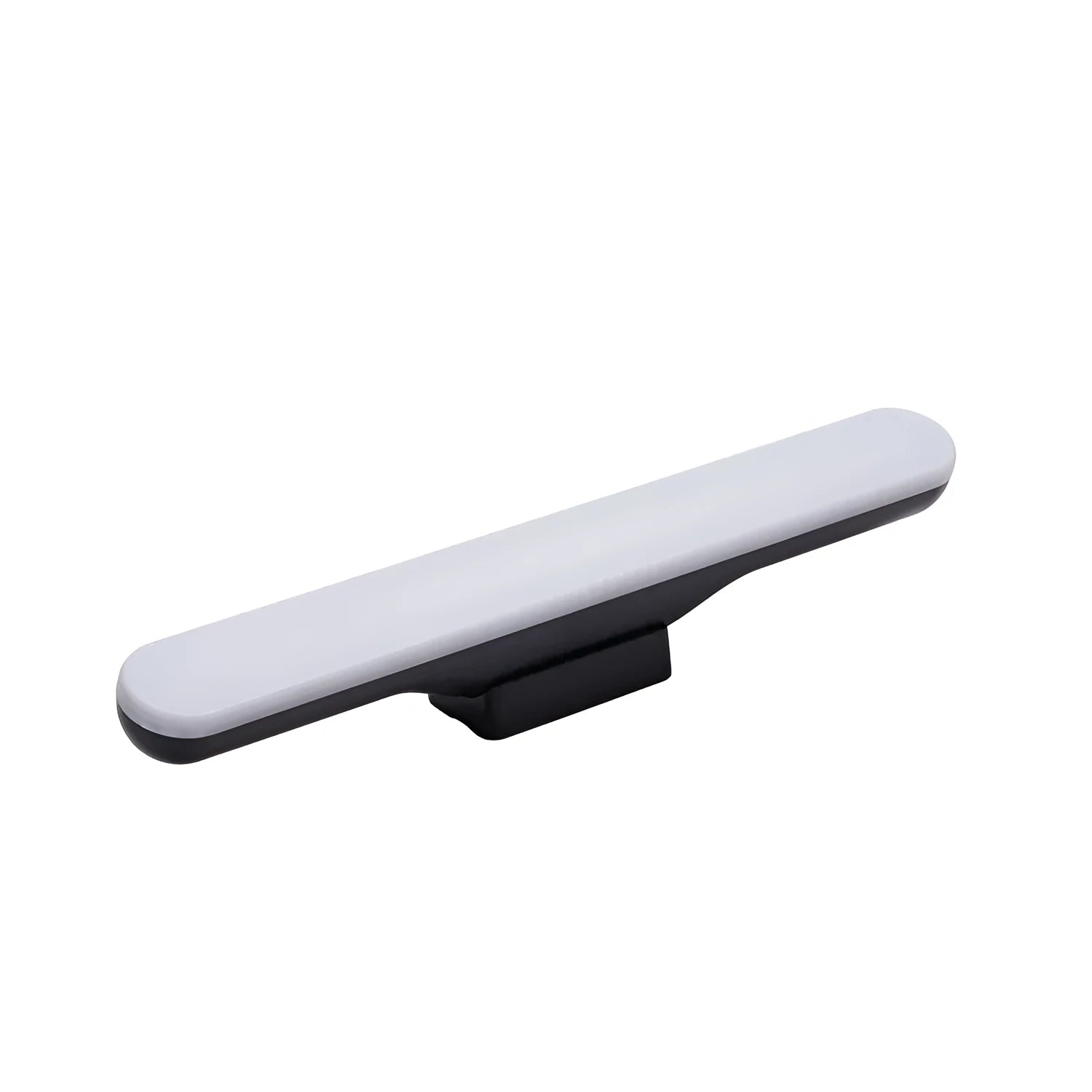 Modern minimalist white plastic LED desk lamp with a touch-sensitive base on a wooden desk.