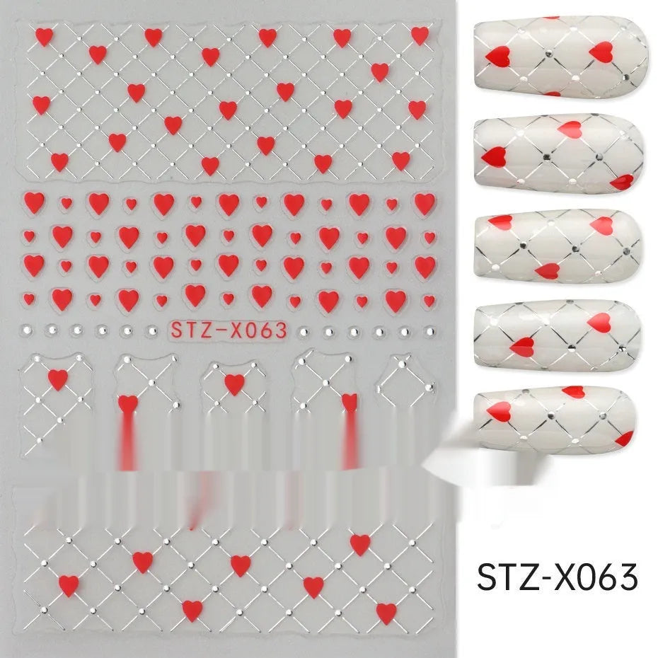 Sheet of black and silver stripe nail art stickers from a cartoon series for DIY manicures.