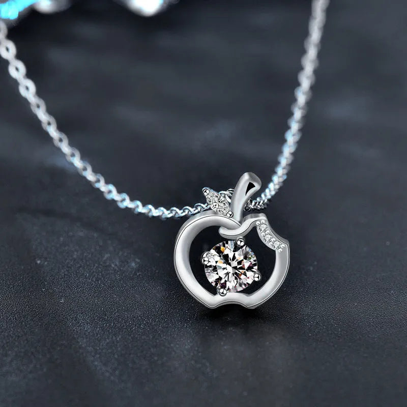 Pure silver collarbone moissanite pendant with round stone on a dainty chain