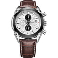 Men's quartz chronograph watch with three subdials showing black dial option