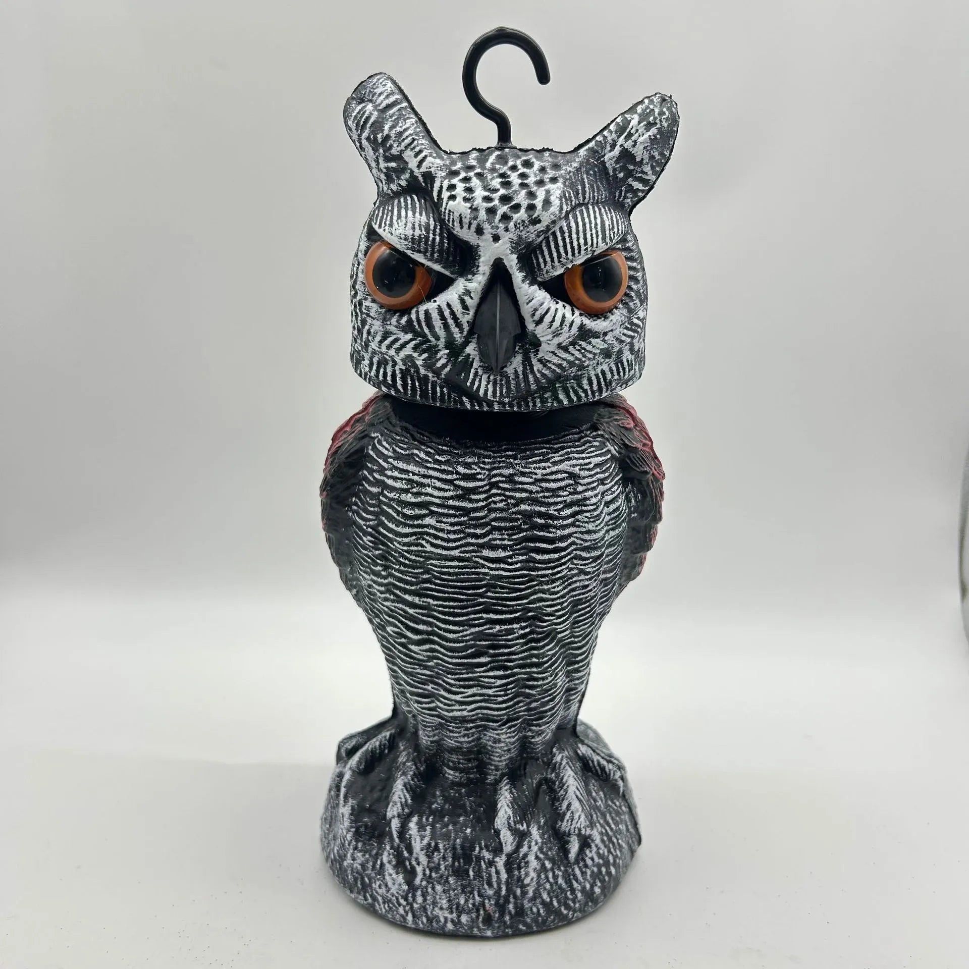 Artificial owl bird scarer ornament with motion features for outdoor garden pest control