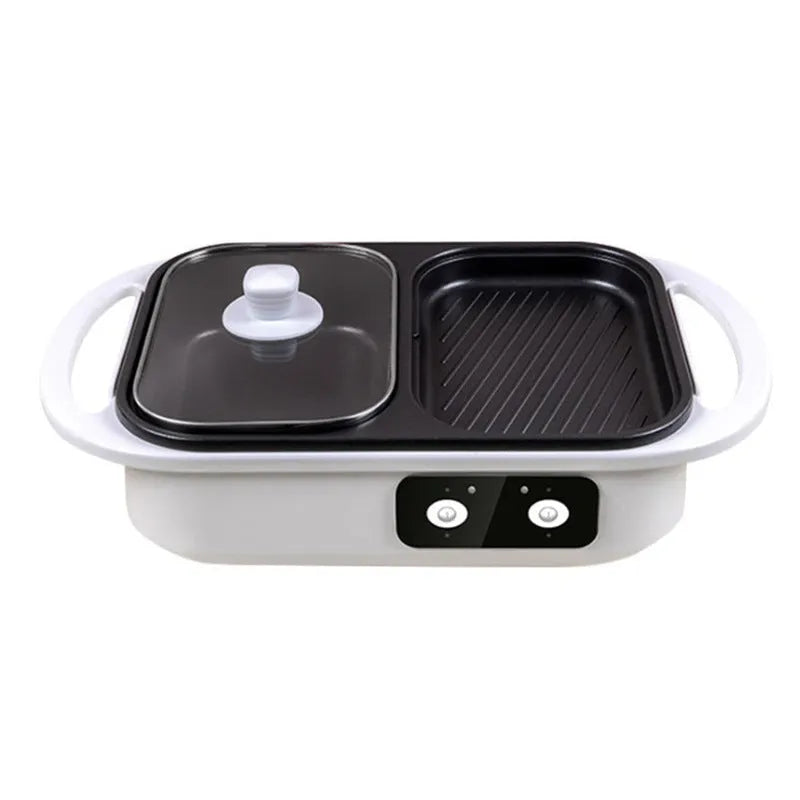 White or green household electric hot pot with 1300W power rating for 2-3 person capacity