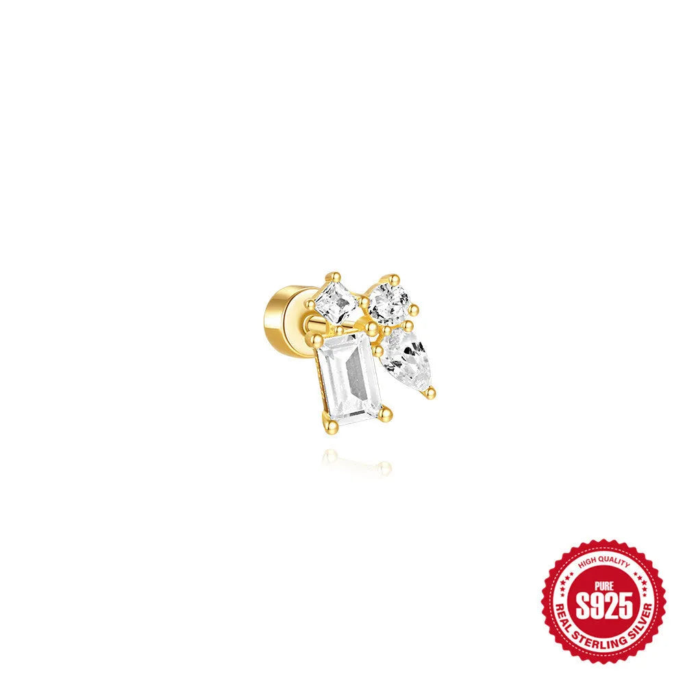 S925 sterling silver ear bone stud with flat column thread in one of twelve gold electroplated colour options.