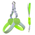 Nylon dog walking vest chest strap with attached rope in emerald green on a dog.