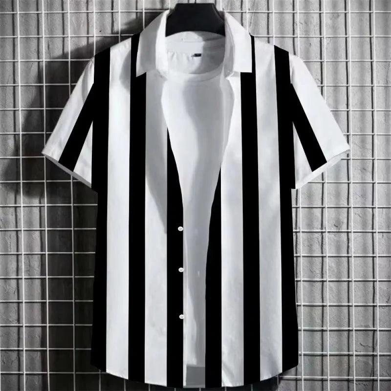 Men's striped linen T-shirt with 3D printed graphic in multiple colour options